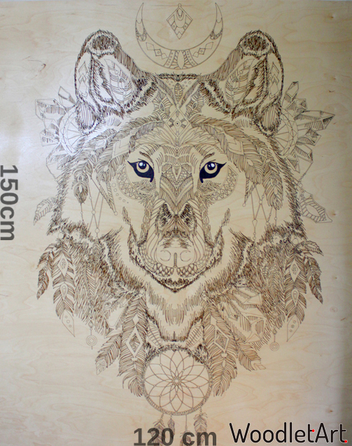 dekoracja ścienna duża drewniana ze sklejki Wilk łapacz snów